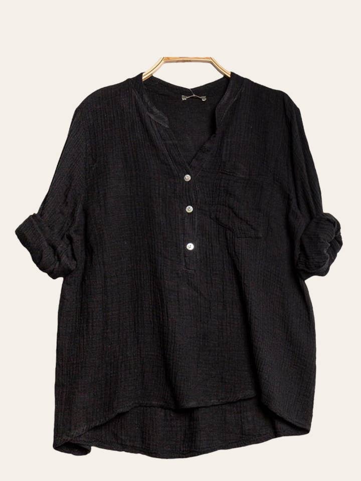 Moonsun - Wholesale Button Down Shirt - Women's - #80641 button down cotton gauze shirt with straight collar11