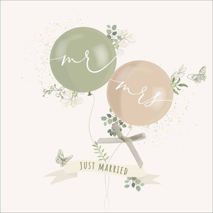 Carte M. et Mme qui viennent de se marier - Sage Green Gems pour la vente par The Handcrafted Card Company