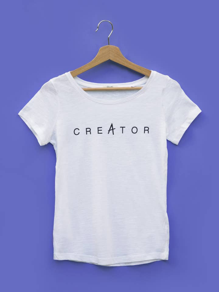 Camiseta branca de algodão penteado orgânico Creator por atacado de Lilypilly