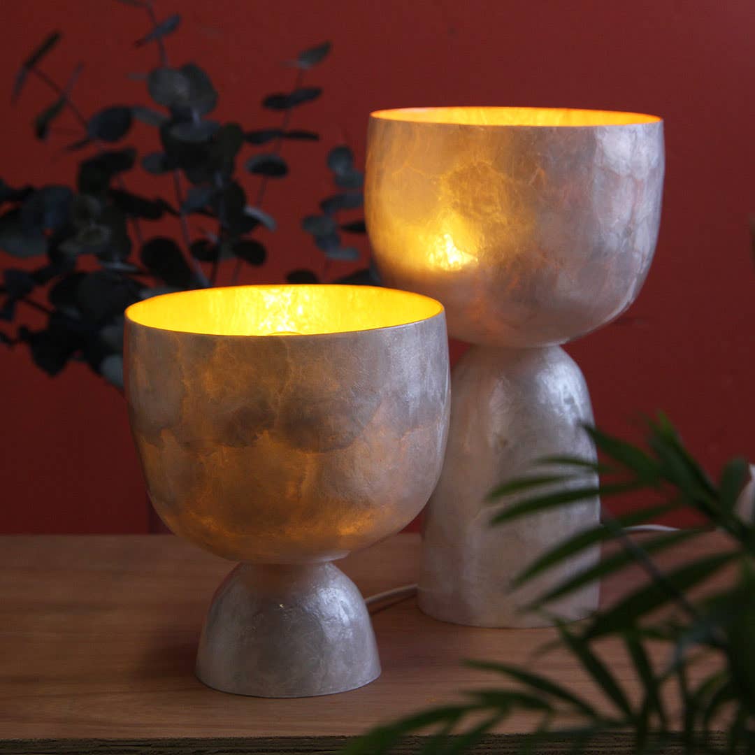 Ithemba - Vente Lampes d'appoint/de bureau - Lampe à Poser en nacre Large Blanc et Doré2