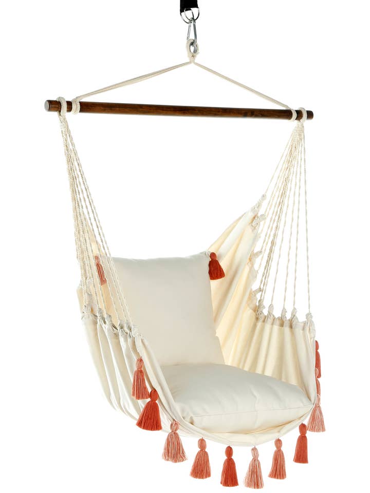 Hammock Chair Swing with Pink Tassels + 2 Pillow Cover Set for wholesale by Limbo Imports Hammocks