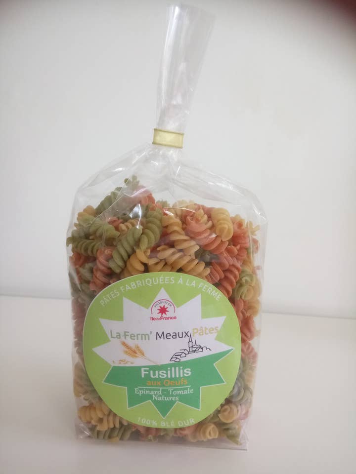 Fusillis Trio (épinard, tomate, nature) aux oeufs 250g pour la vente par La Ferm'Meaux Pâtes