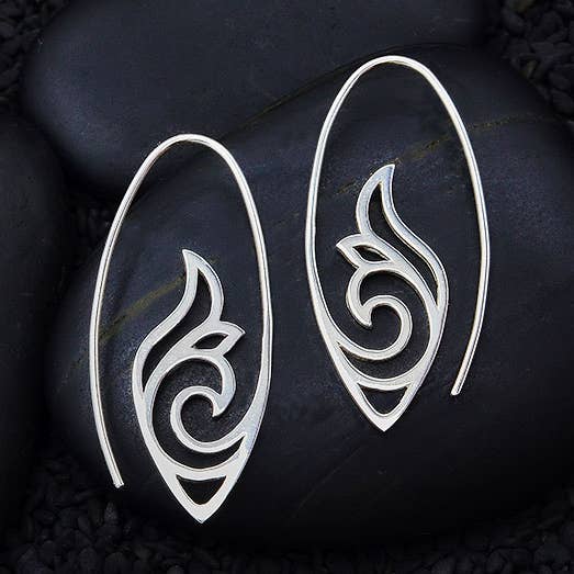 Sterling Silver Openwork Scroll Work Earrings 36x17mm for wholesale by Nina Designs