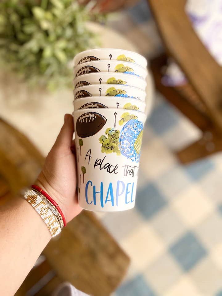 Chapel Hill, NC Reusable Cups, collegiate tailgating, & gift for wholesale by Happy By Rachel, LLC