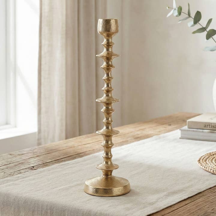 Gold Beaded 16" Candle Holder for wholesale by India Handicrafts Inc