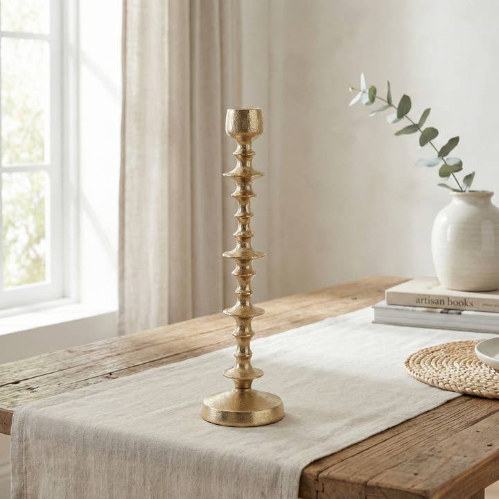 Bougeoir à perles dorées de 16 pouces pour la vente par India Handicrafts Inc