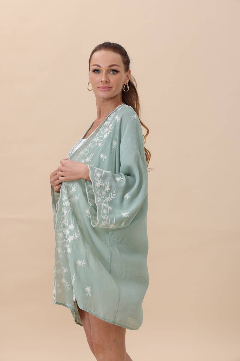 Leto Accessories - Wholesale Kimono - Women's - Floral Embroidered Open Front Kimono Cardigan – Lightweight10