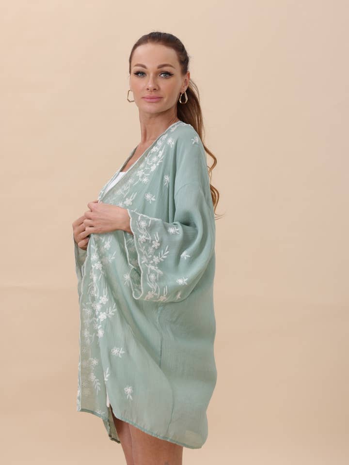 Leto Accessories - Wholesale Kimono - Women's - Floral Embroidered Open Front Kimono Cardigan β Lightweight10