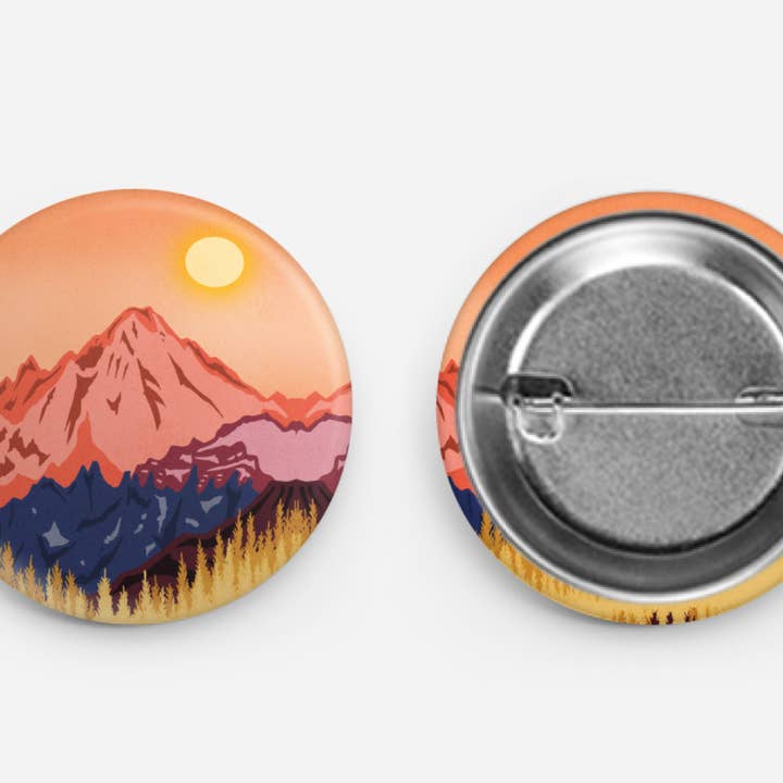 Golden Glow Mountain Button Pin for wholesale by Heirloom Design Co.