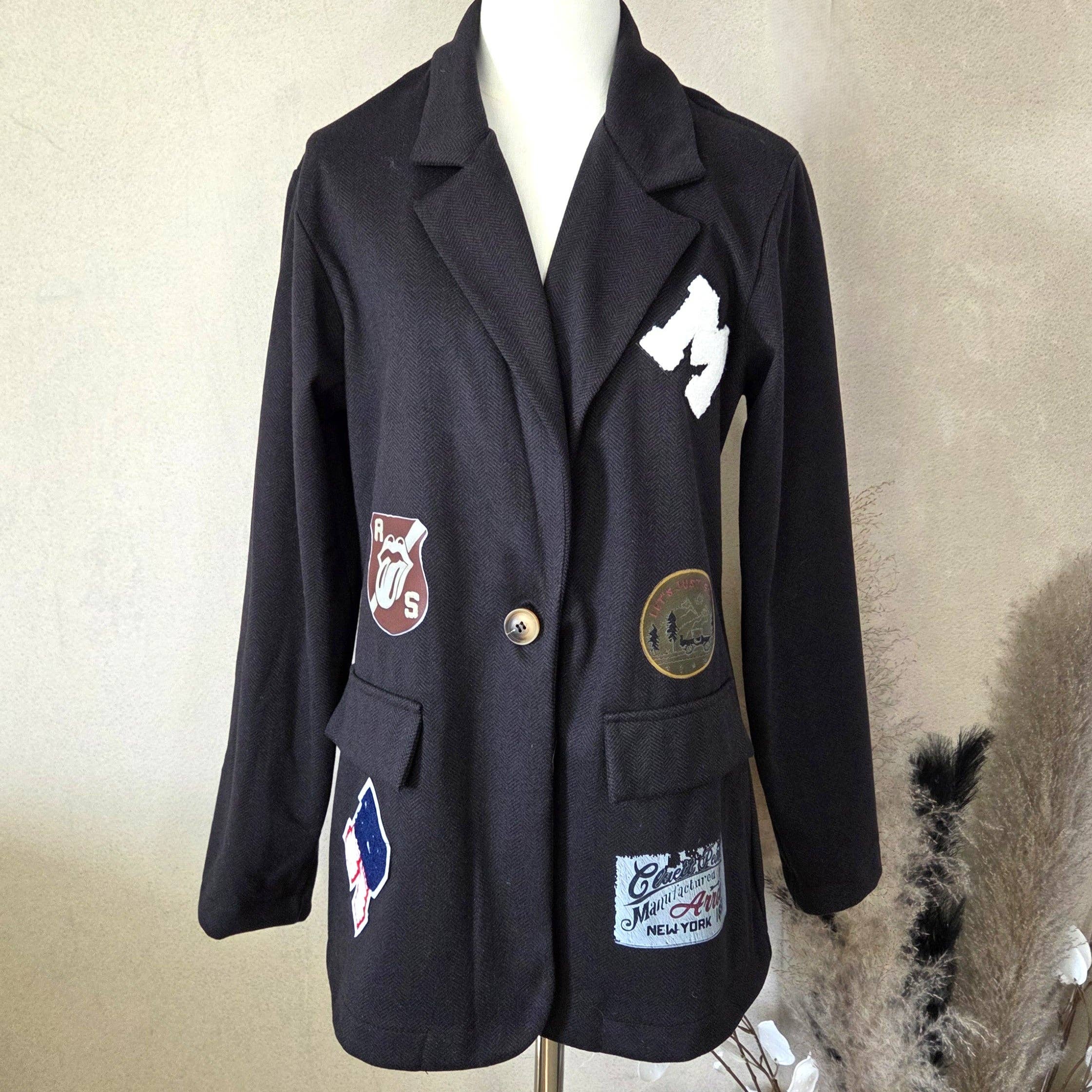 Tempest Designs - Wholesale Blazer - Women's - Varsity style herringbone tweed fabric blazer (S-M)1