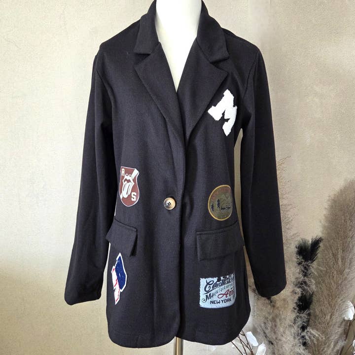 Tempest Designs - Wholesale Blazer - Women's - Varsity style herringbone tweed fabric blazer (S-M)1