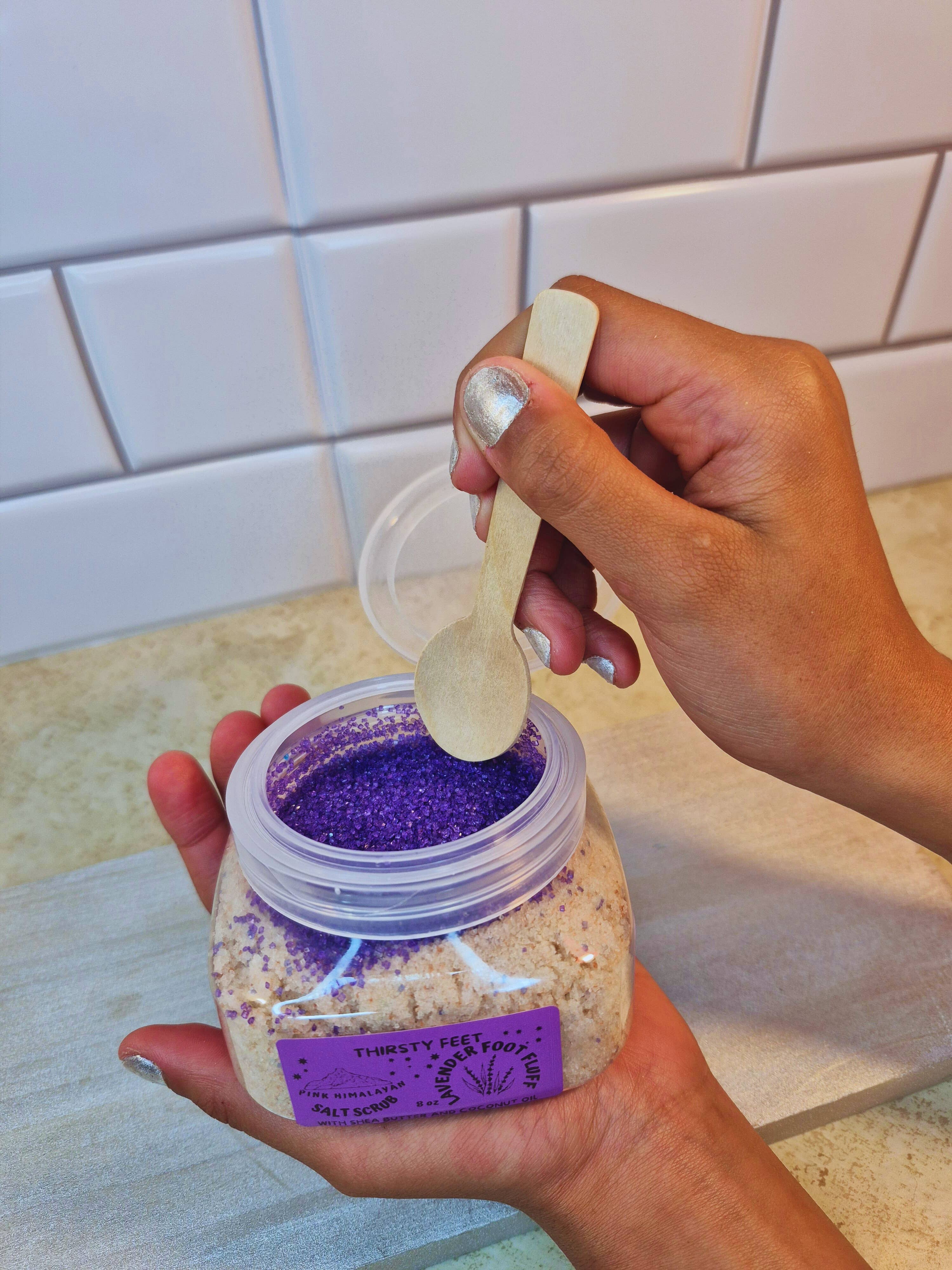 THIRSTY FEET®️ - Wholesale Foot Scrub/Polish - Lavender Salt Foot Fluff Sugar Scrub 8 oz Jar6