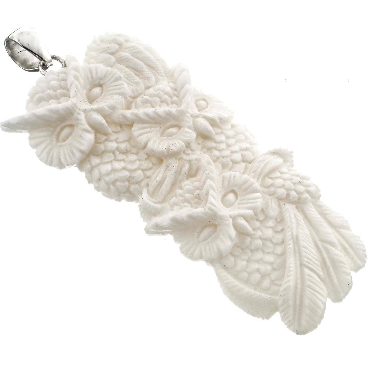 FifiRose - Wholesale Pendant/Charm Necklace - 925 sterling silver handcarved owl trio wisdom bison bone sterling pendant, 3"1
