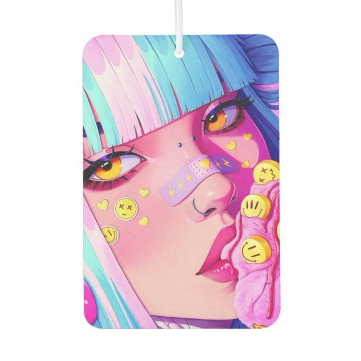 Vaporwave Anime Girl Car Freshener- Strawberry Scent for wholesale by CultPOP