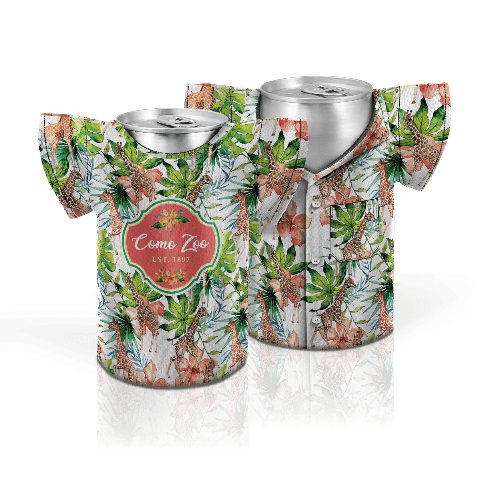 Matrix - Wholesale Drink Huggers & Koozies - Customizable Neoprene Jersey Can Coozie: Floral Giraffe Pat0