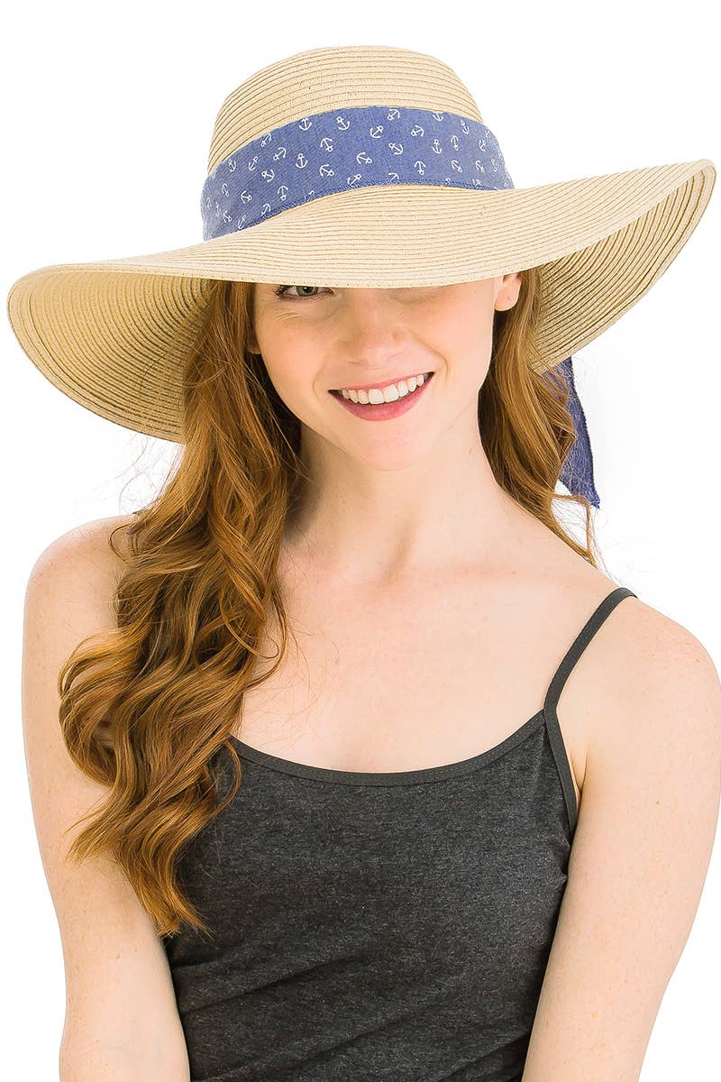 Cap Zone - Wholesale Straw Hat - Women's - Anchor Bow Chiffon Band Floppy Paper Straw Sun Hat2