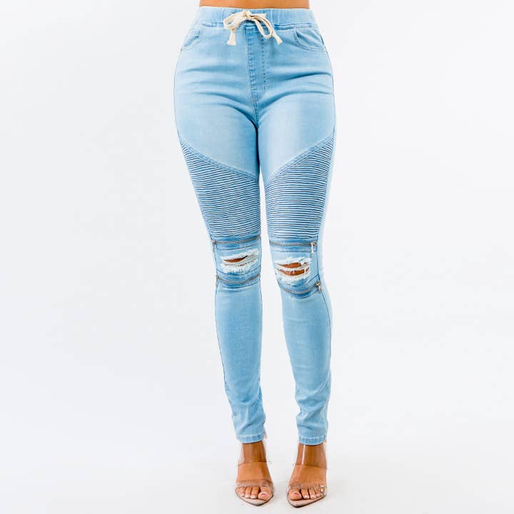 American Bazi - Wholesale Jeans - Women's - HIGH WAIST DISTRESSED MOTO JOGGERS-RJJ20433