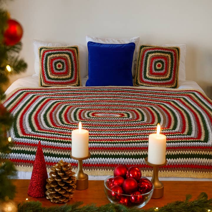 Christmas Stripe Crochet Blanket for wholesale by ZESS HOME
