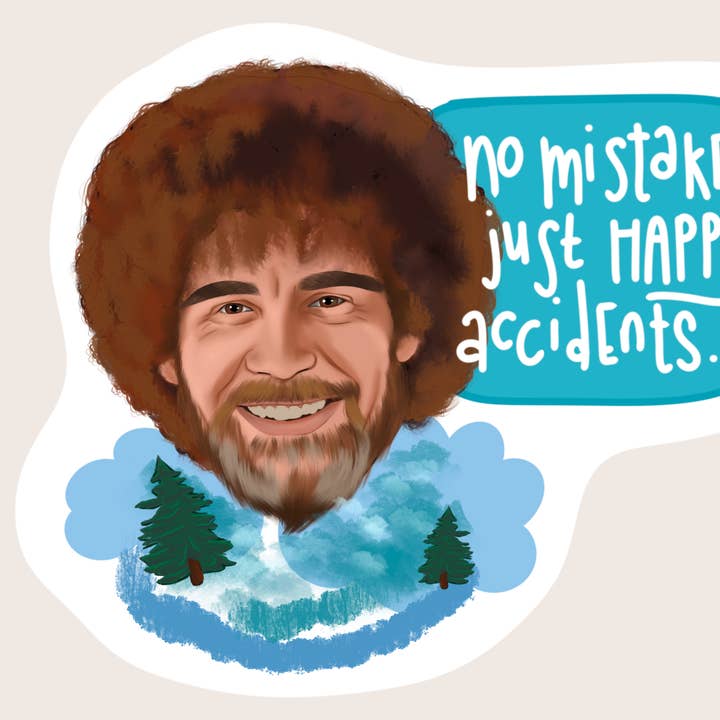 Bob Ross klistermærke, sjov bob ross for engroshandel hos Cocollama Design