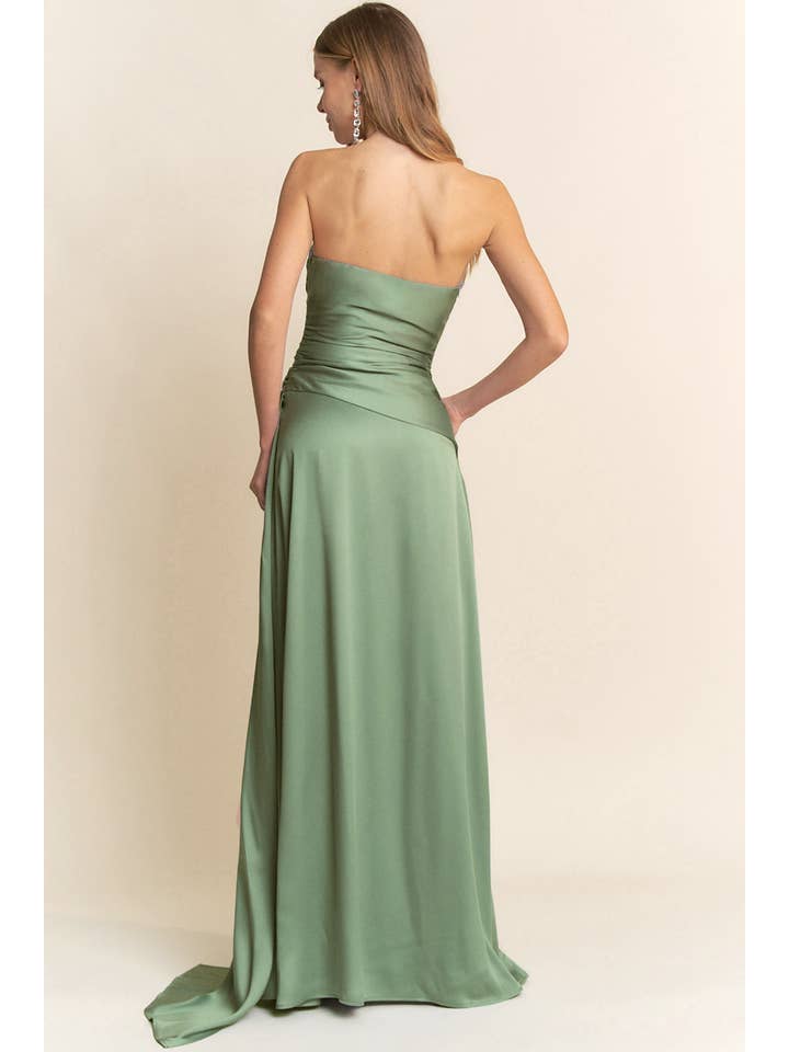 Maniju - Wholesale Dress - Women's - STRAIGHT NECKLINE WITH RUCHING DETAIL MAXI DRESS6