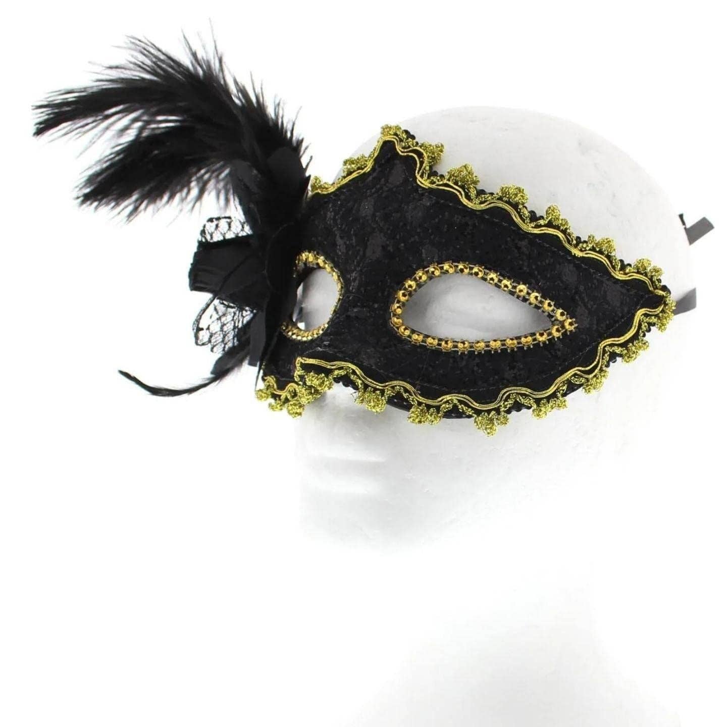 Topkids Accessories - Wholesale Costume - Unisex - Feather Masquerade Mask, Venetian Mask Halloween Mask, Masks for Masquerade Ball, Fancy Dress Adult, Cosplay accessories, Black Lace, Halloween Masks8