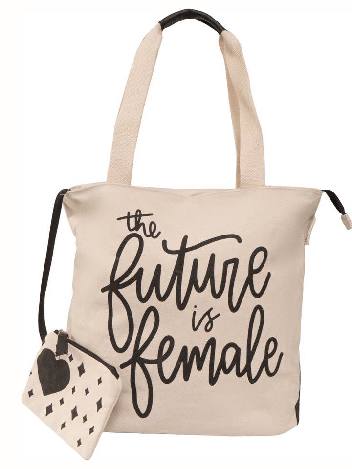 Magid Canvas "THE FUTURE IS FEMALE" Script Tote With Pouch for wholesale by Magid