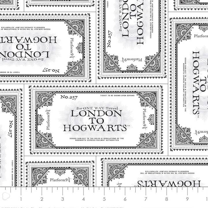 White Harry Potter -Ticket To Hogwarts Fabric by the Yard for wholesale on Faire