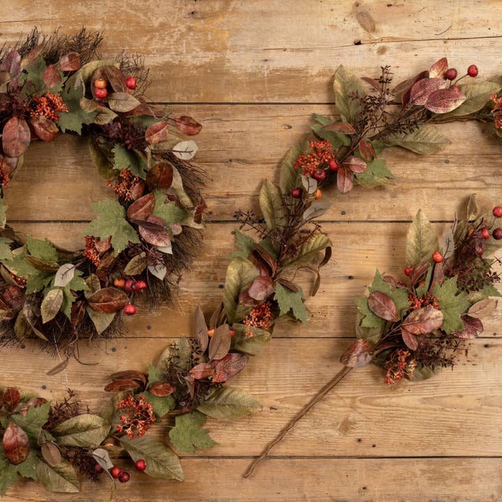 Ragon House - Wholesale Artificial Plant - 6' BURGUNDY BERRY & MIXED LEAF GARLAND3