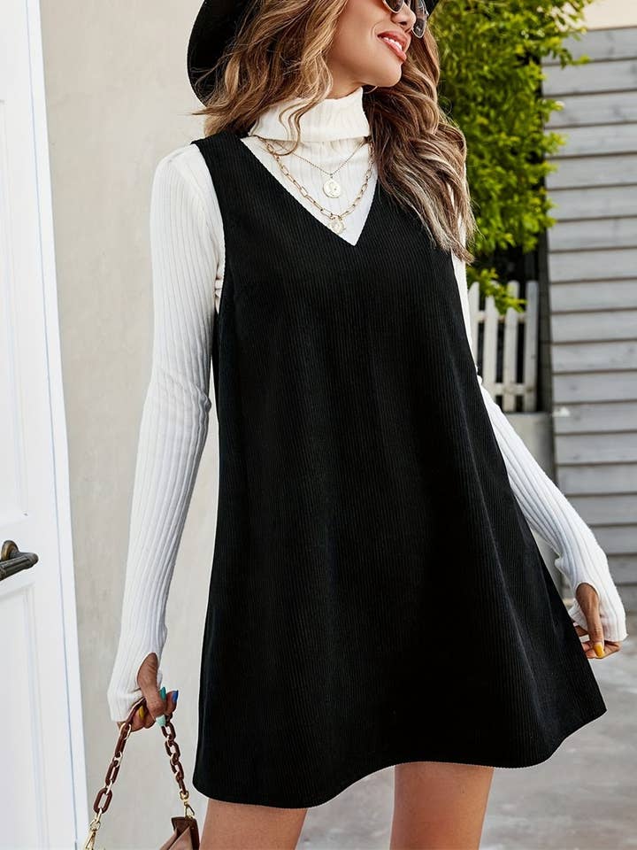 Rosa Clothing - Wholesale Dress - Women's - Plain Corduroy Mini Overall Dress