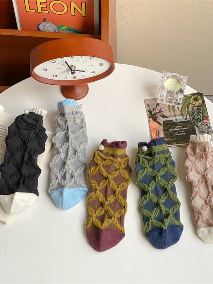 Rufia - Ruffle Pearl Decorated Ankle Socks for Women, Summer - Friendly for wholesale by Funkyrel® Atzbranding Limited