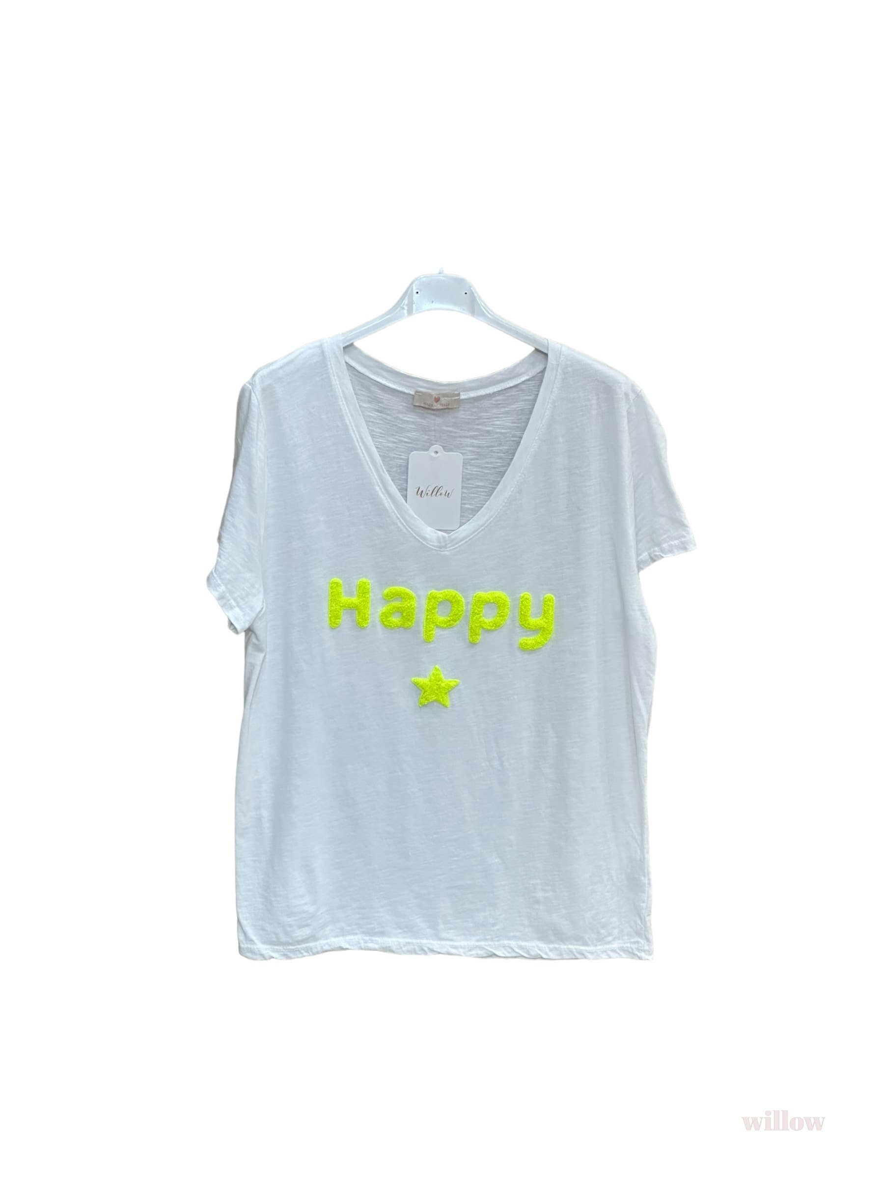 Moonsun - Vente T-shirt – femme - T-shirt coton Happy brode8