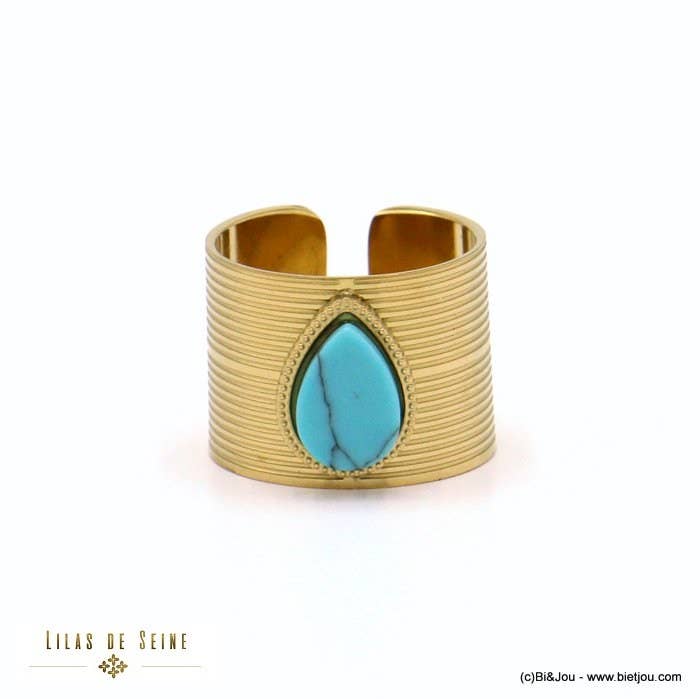 Lilas de Seine – wholesale Cocktail/statement ring – Large ring with striped stainless steel cabochon drop stone 04220420