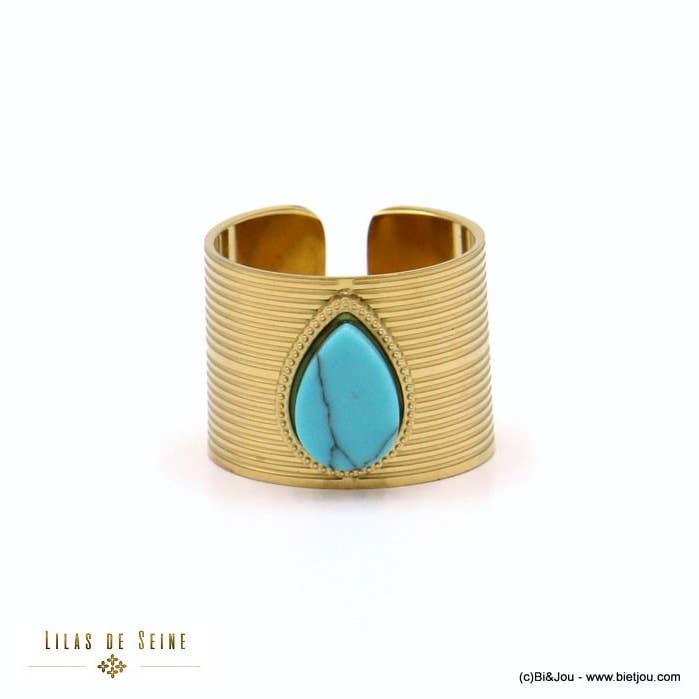 Lilas de Seine – wholesale Cocktail/statement ring – Large ring with striped stainless steel cabochon drop stone 0422042