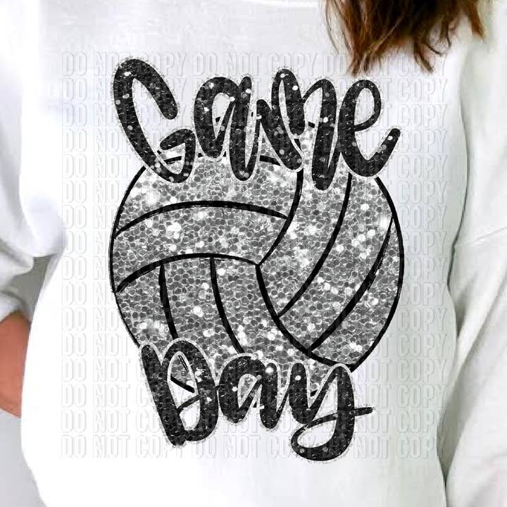 Dia de Jogo Voleibol Sequineado Faux DTF Transfer por atacado de K and M Designs