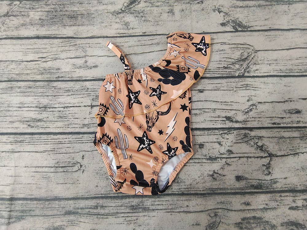 Aier Wholesale - Wholesale One Piece Swimsuit - Kids - Baby Girls Western Cow Cactus One Piece Swimsuits1