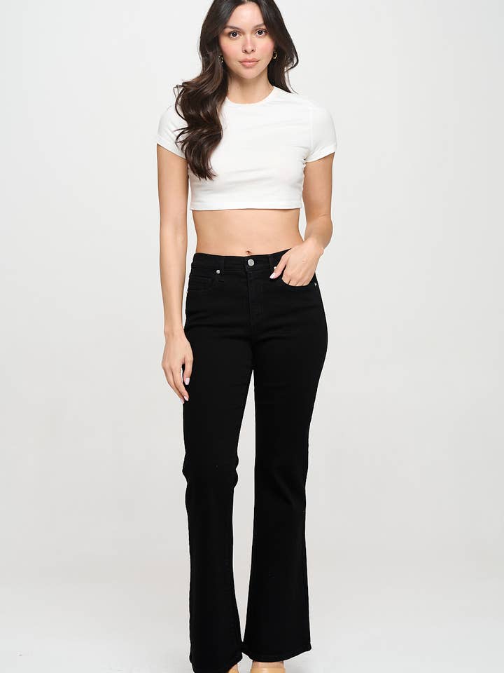 Sneak Peek - Wholesale Jeans - Women's - MID RISE ULTRA STRETCH FLARE IN BLACK SP-P12821BK