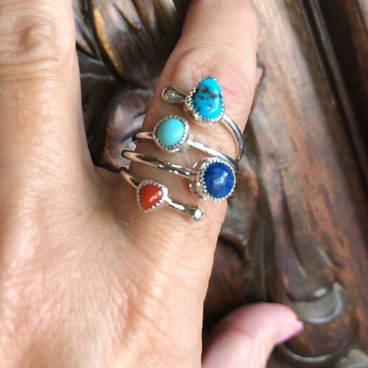 Nizhonitradersllc - Wholesale Cocktail/Statement Ring - Navajo Turquoise, Lapis and Coral Sterling Silver ring