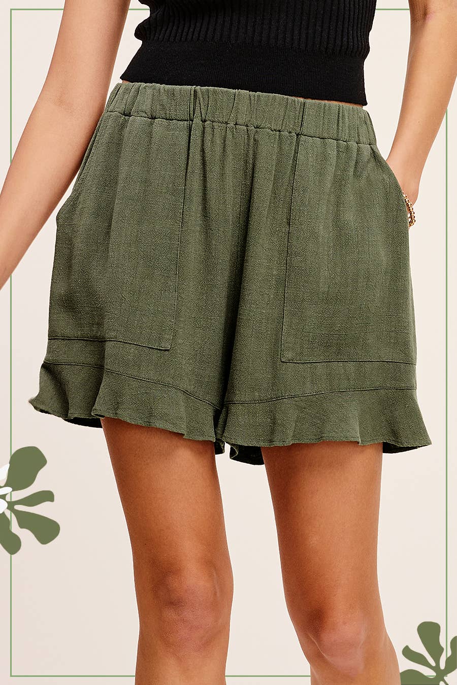 La Miel - Wholesale Shorts - Women's - HBP4201-Flared Hem Elastic Band Shorts with Front Pockets9