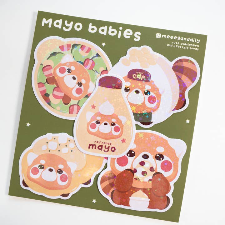 Mayo Red Panda Holo Vinyl Sticker Set for wholesale by Notmehmehstudio