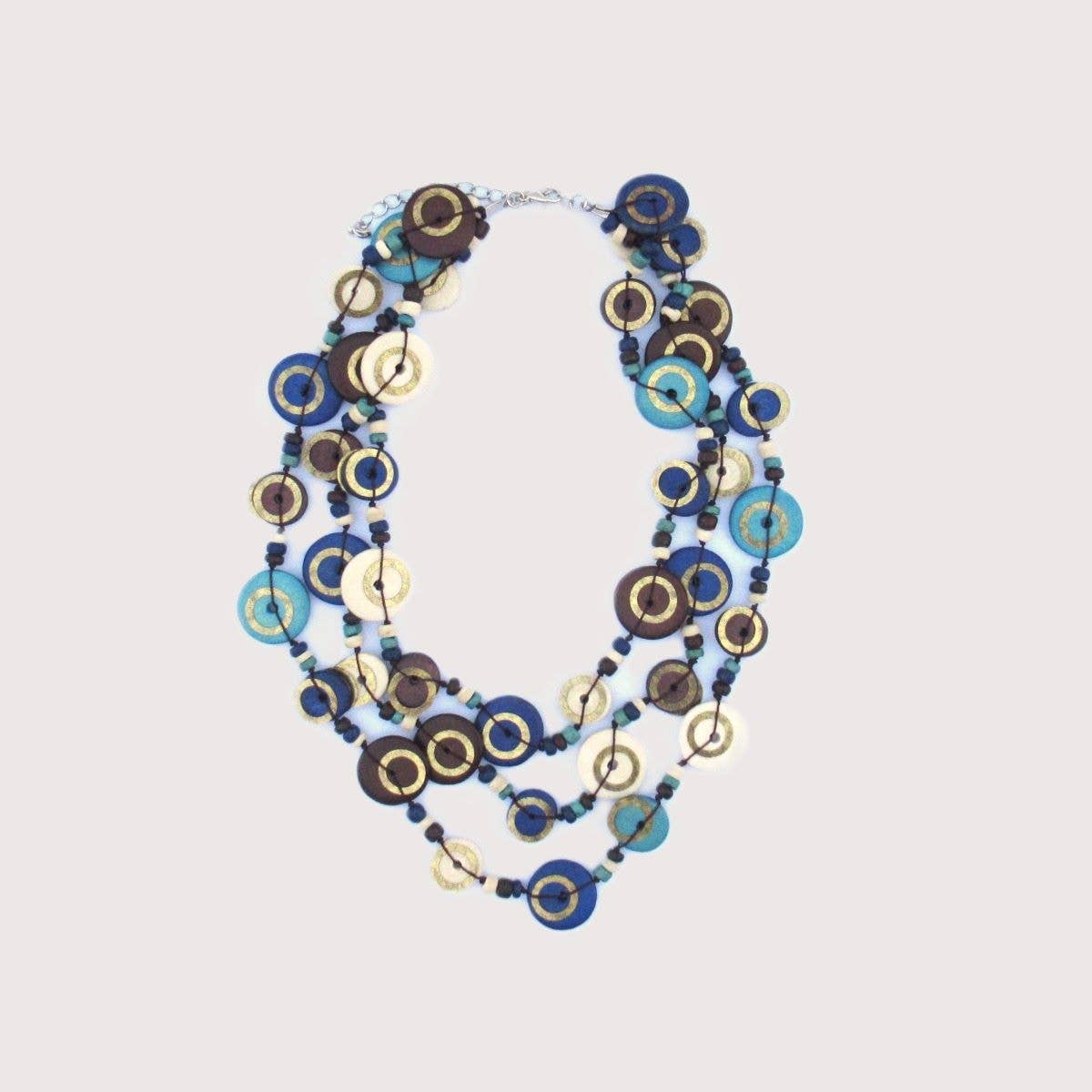 Katie and Company - Vente Collier de perles - Collier de perles en bois bleu et marron Senzia1