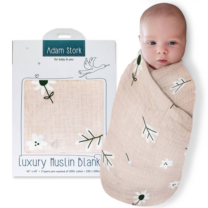 Adam Stork - Wholesale Swaddle - Baby - Muslin Swaddle Blanket for Baby Girls Floral Pink Wildflower