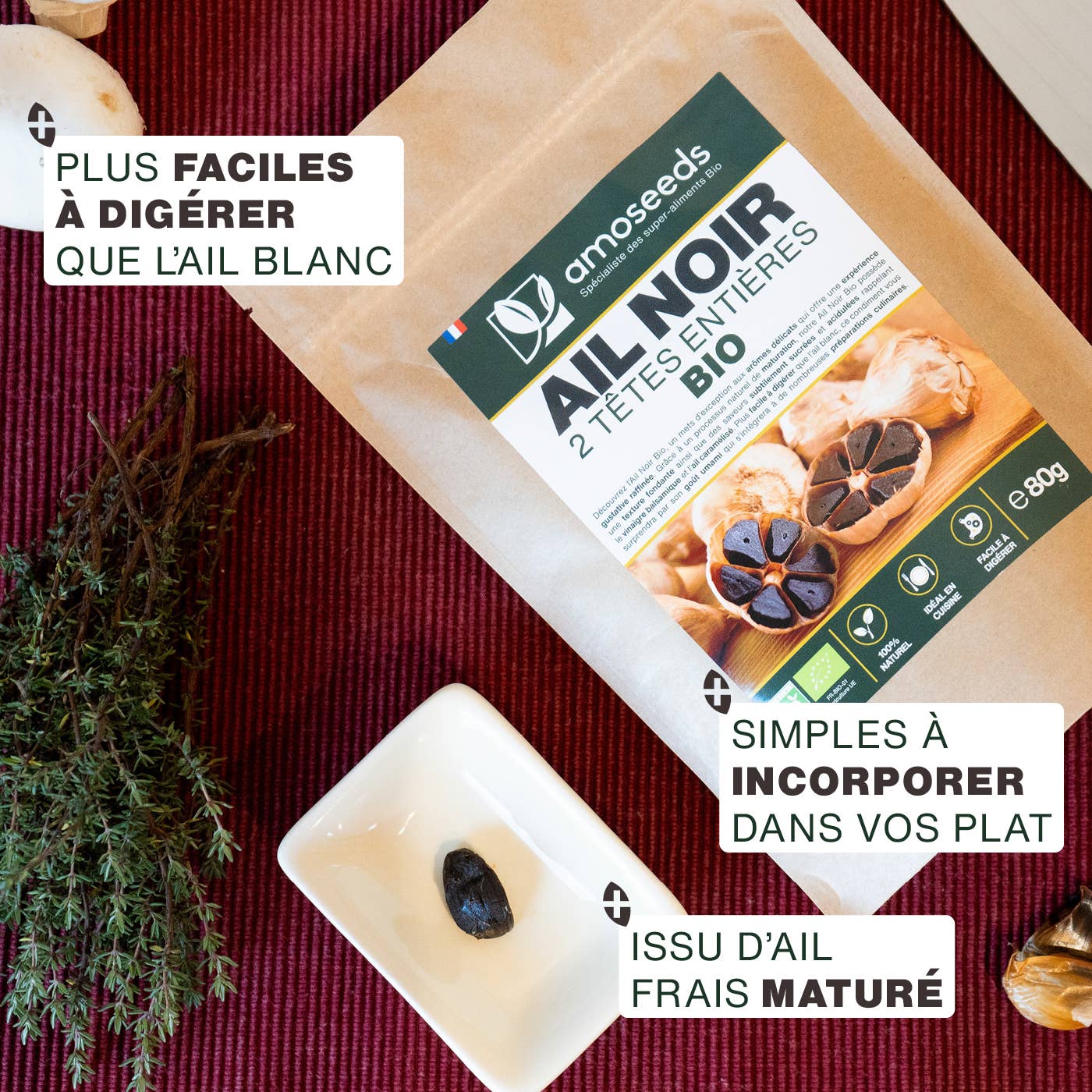 Amoseeds – Großhandel Gewürze – Bio Schwarzer Knoblauch | 2 ganze Knollen2