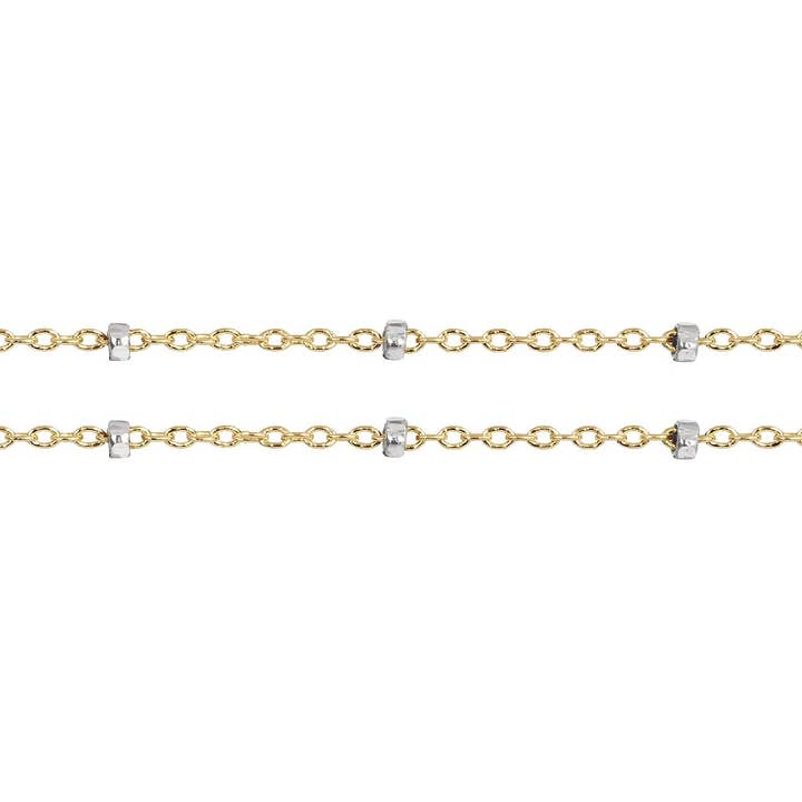 14Kt Gold Filled 1.4x1mm Satellite Chain With Silver Bead - 20ft for wholesale by Plazko