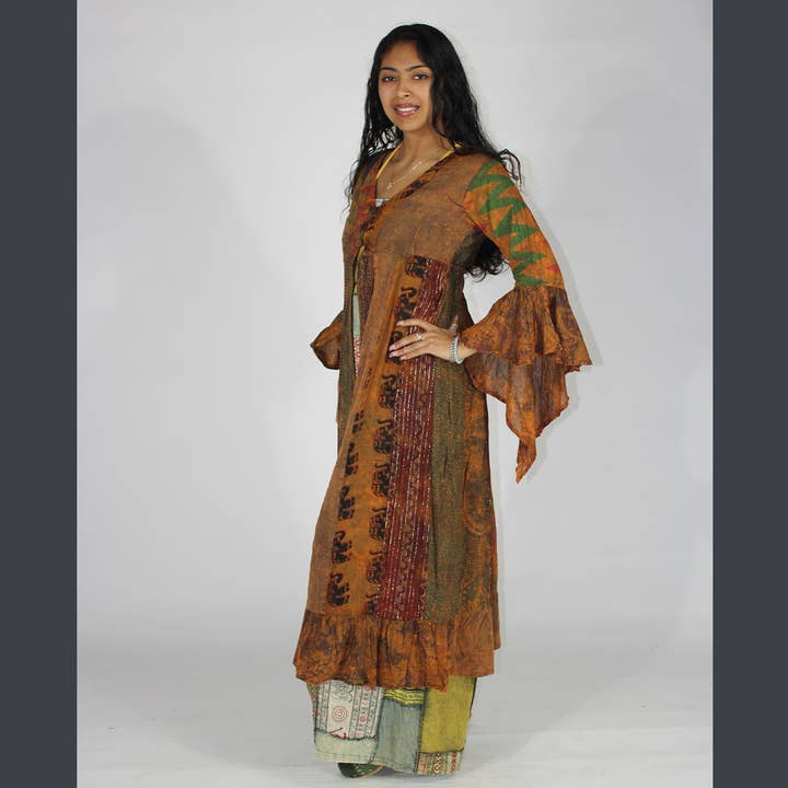 Jayli Clothing - Wholesale Jacket - Women's - STEVIE DUSTER Jaypuri Over Dye Patchwork Long Duster