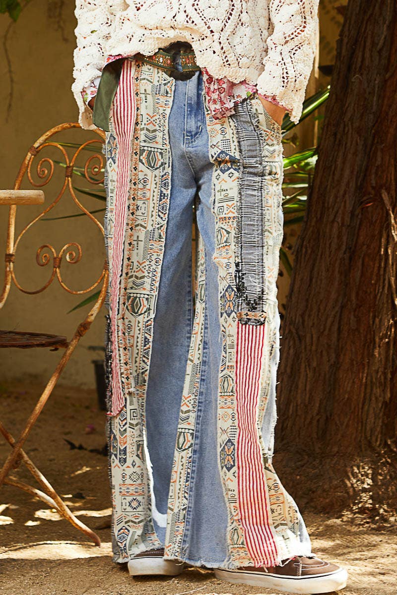 Pol Clothing - Wholesale Jeans - Women's - Patchwork relaxed woven denim pant22