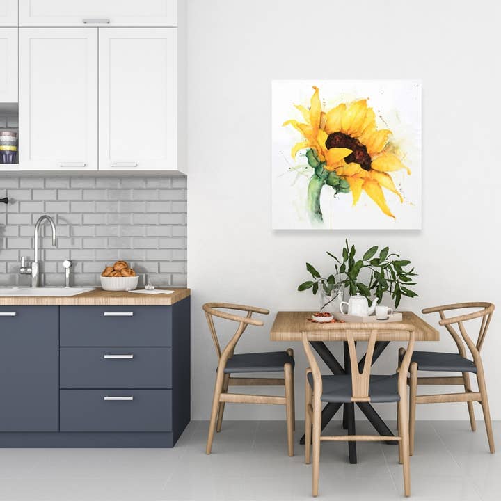 Bruin Aquarel zonnebloem | fine art print op canvas 24" x 24" voor groothandel op Faire