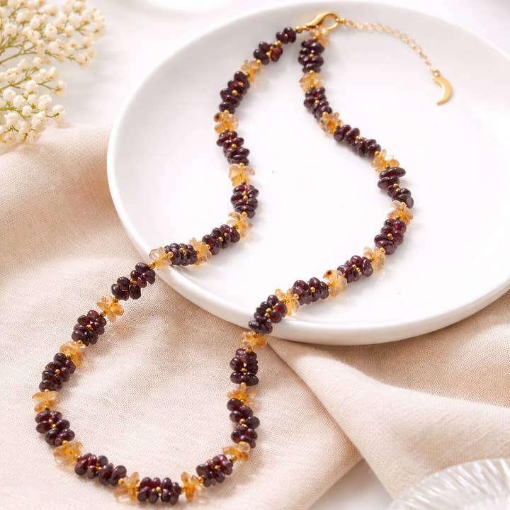 Granaat & Citrien Gouden Ketting voor wholesale door KATI KAIA