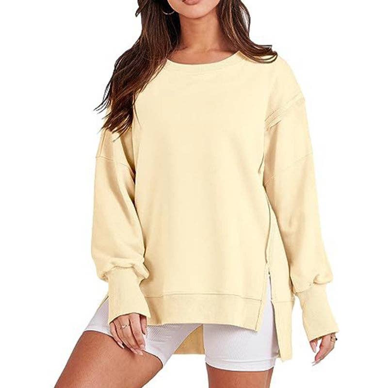 Sheer Trend - Vente Sweat-shirt – femme - Pull haut et bas à manches longues, frangé, couleur unie, joint fendu et col rond4