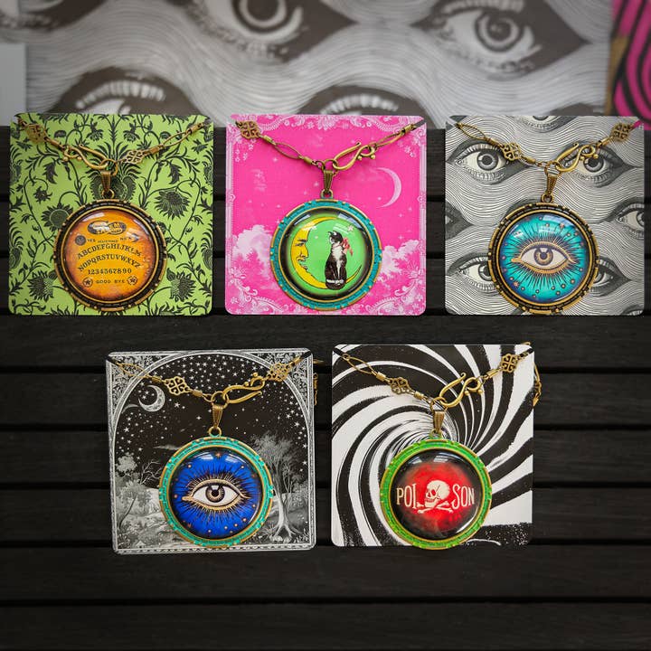 Asunder Bazaar - Wholesale Pendant/Charm Necklace - 5pc Handmade Eclectic Vintage Cameo Necklaces on Cards Large