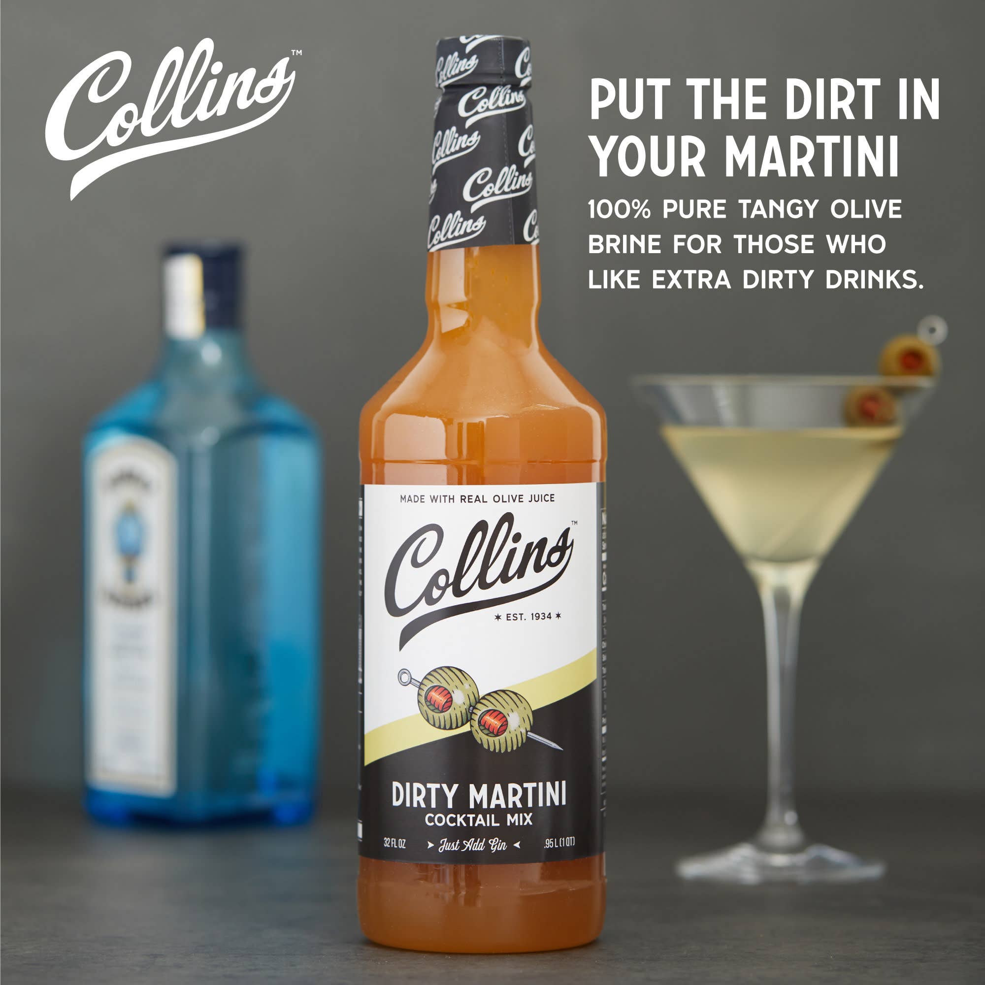 Collins - Wholesale Cocktail Mix/Syrup - Real Olive Brine Dirty Martini Cocktail Mix 32 oz1